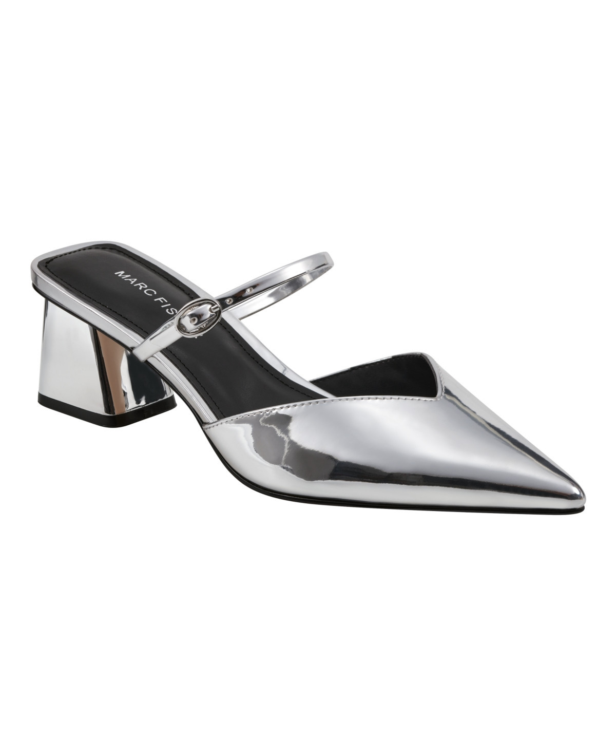 Marc Fisher Women's Lakey Pointy Toe Block Heel Dress Pumps - Silver - Manmade | Macy's