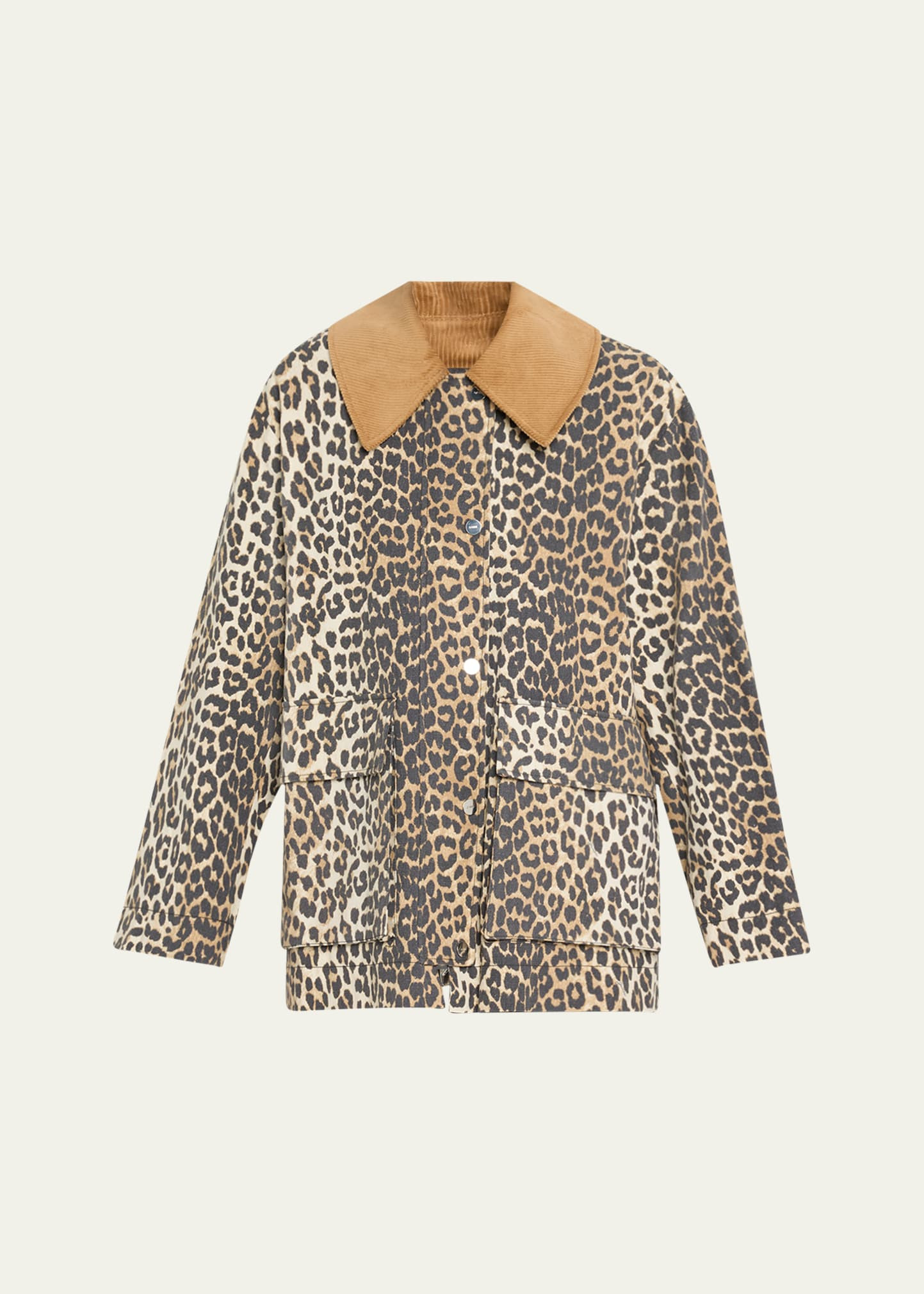 Ganni Leopard Canvas Midi Jacket | Bergdorf Goodman