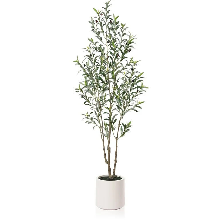 Olive Trees Artificial Indoor, 6FT Tall Faux Olive Tree with White Tall Planter, Artificial Plant... | Walmart (US)