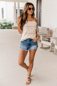 River Of Love Taupe Striped Square Neck Sweater Tank | The Pink Lily Boutique