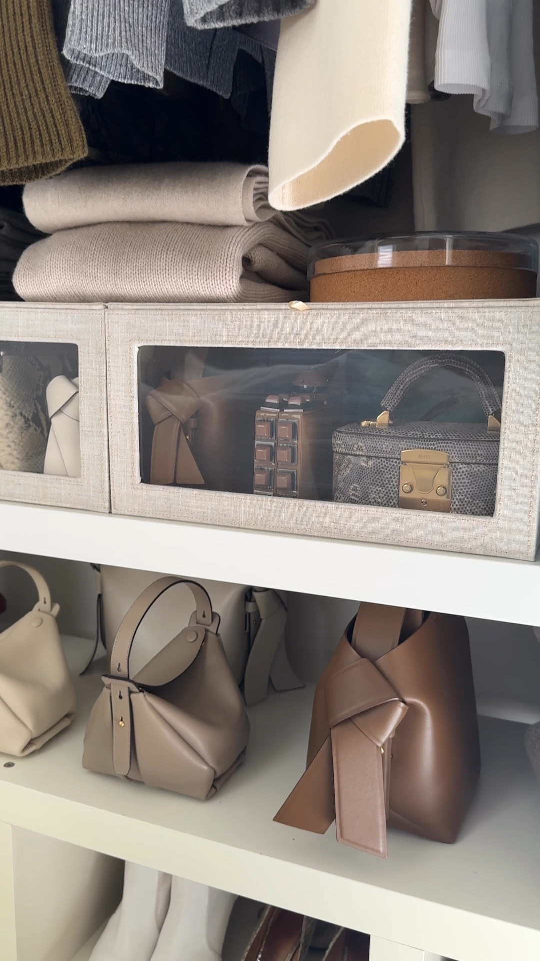 one thing i teach my clients is not to let the name of something dictate how you use it. these drop-front 'sweater' boxes are perfect for small bags + other treasures.

AND not everything needs to be in a proper bin or organizer ($). smaller belts that don't stand on their own are in a box that something else came in. i love reusing nice boxes like this. i keep a small collection when i buy something to use in drawers + cabinets to fit things like this. stationary boxes and the box the iphone comes in a great examples of ones to keep. . . 

#LTKHome