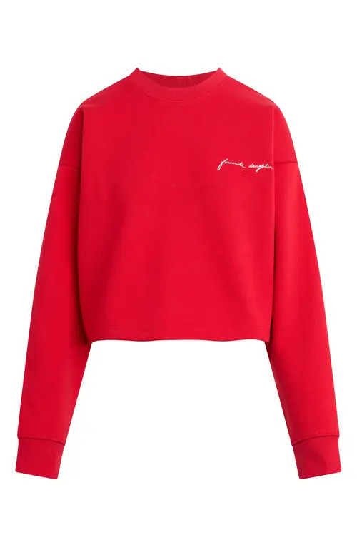 Favorite Daughter The Cropped Signature Sweatshirt in Rouge Red/Red at Nordstrom, Size Xx-Large | Nordstrom