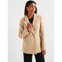 V By Very Longline Boucle Blazer - Beige | Very (UK)