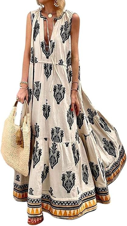 CHARTOU Women Floral Maxi Dress Summer Sleeveless Boho Flowy Long Dresses | Amazon (US)