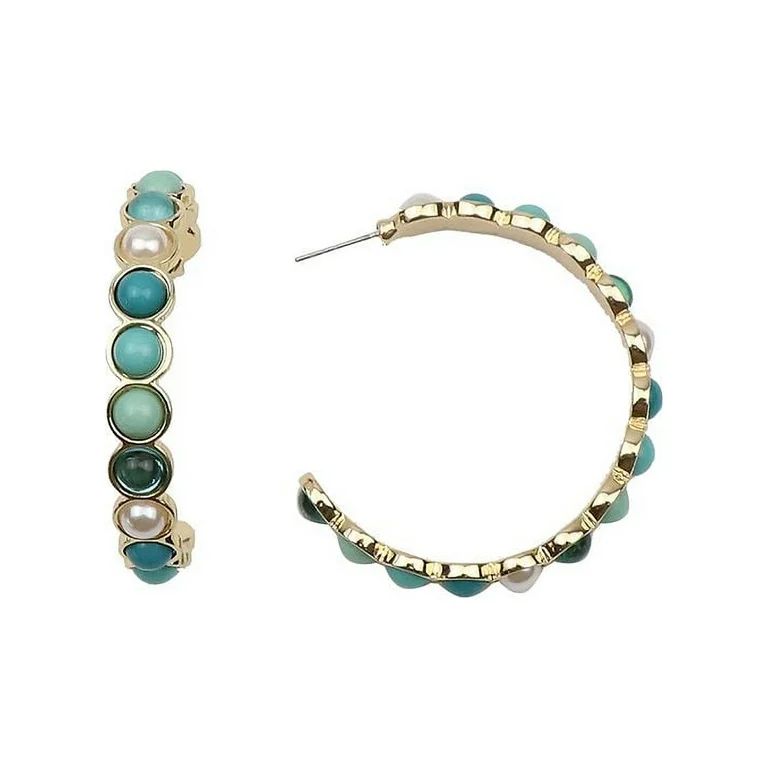 Time and Tru Women's Gold Tone Color Studded Hoop Earring, Blue and Teal, 1 Pair - Walmart.com | Walmart (US)