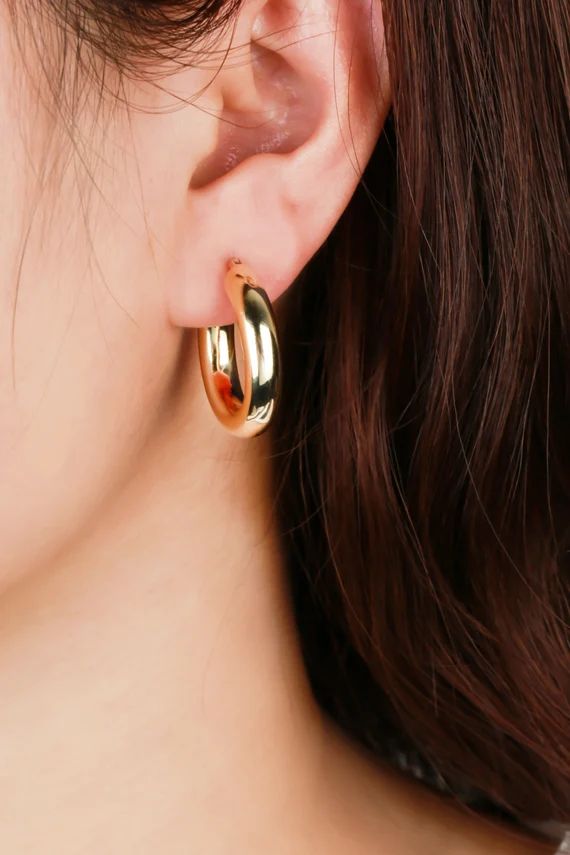 Chunky Gold Hoop Earrings, Thick Chunky Gold Hoops, Christmas Gift Hoop Earrings, 15mm Chunky Hoo... | Etsy (US)