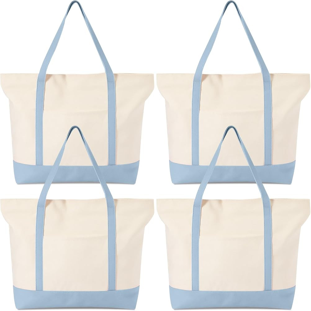 4 Pcs Large Canvas Tote Bags Bulk with Top Zipper Closure, Reusable Grocery Shopping Bags, Bachel... | Amazon (US)