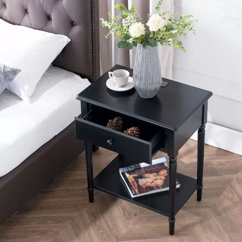 Coastal Solid + Manufactured Wood Side Table with AC/USB Charger | Wayfair North America