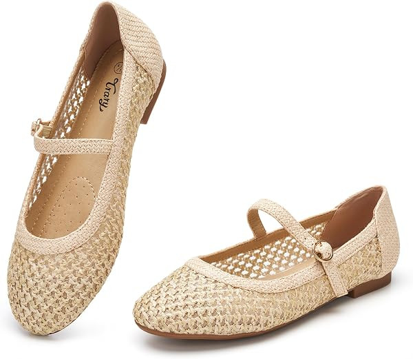 Trary Mary Jane Shoes Women Woven Flats for Women Mesh Rouned Toe Dressy Ballet Flat with Braided... | Amazon (US)