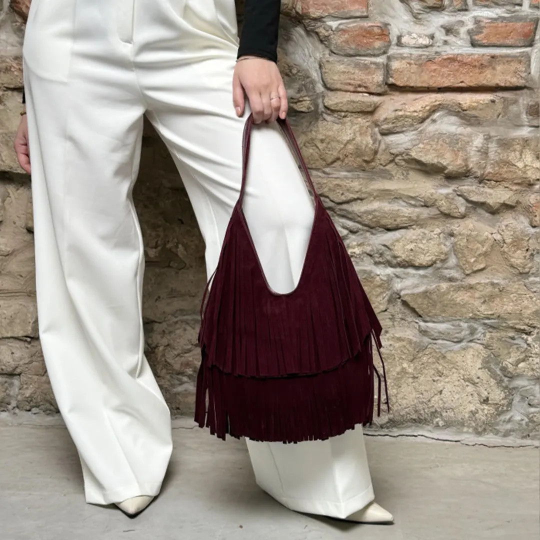 Fringe Shoulder Bag – Boho-inspired Slouchy Purse – Soft Vegan Suede – Handmade Statement H... | Etsy (US)