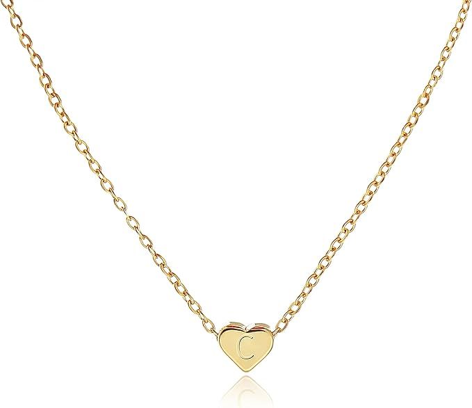 Tiny Heart Initial Gold Necklace Personalized 26 Letters Pendant Necklace Gifts for Women Girls | Amazon (US)