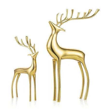 Sziqiqi Gold Reindeer Figurine Statue for Shelf Decor Set of 2 | Walmart (US)