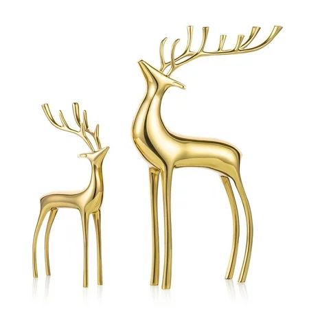 Sziqiqi Gold Reindeer Figurine Statue for Shelf Decor Set of 2 | Walmart (US)