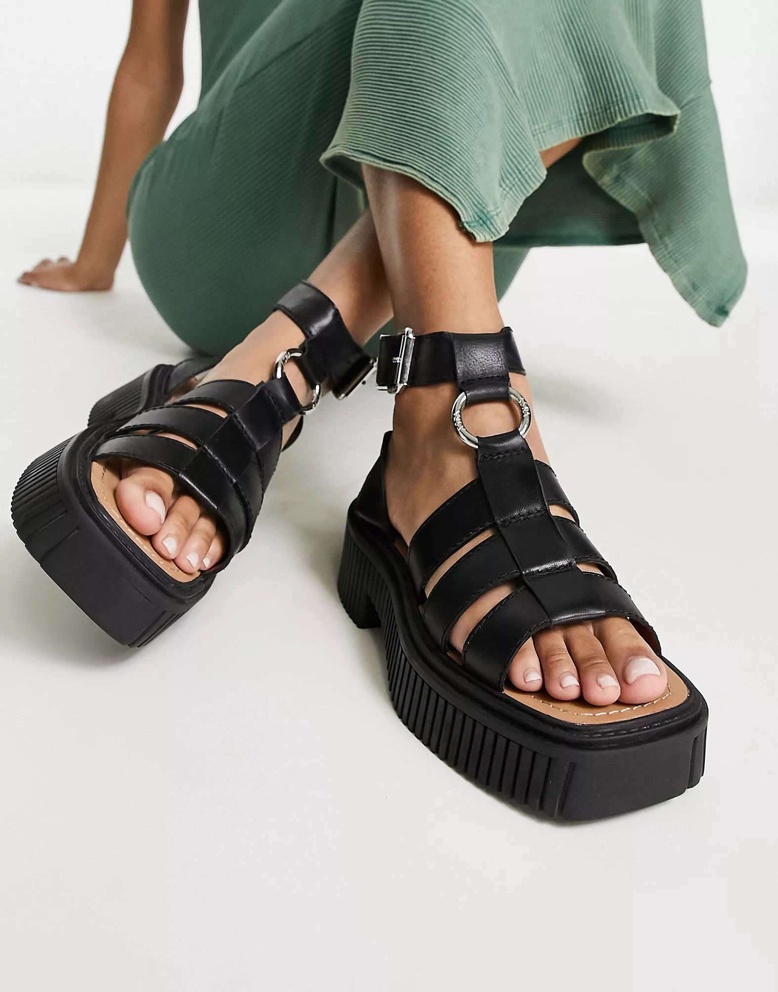 ASRA Paxton chunky sandals in black leather | ASOS (Global)