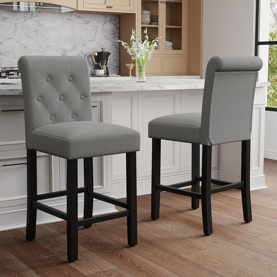 LSSPAID Bar Stools Set of 2, 24 Inch Counter Height Chairs, Upholstered Fabric Padded Kitchen Isl... | Amazon (US)