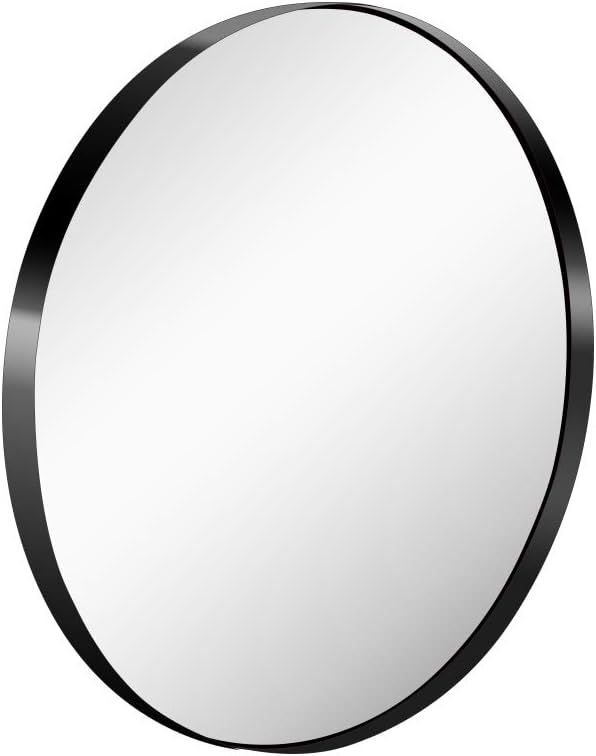 KAASUN 28-Inch Large Wall Mounted Round Mirror Premium Brushed Metal Coated Frame Black, Glass Pa... | Amazon (US)
