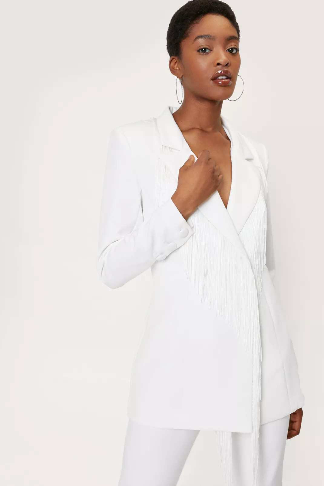 Longline Tailored Fringe Detail Blazer | Nasty Gal (US)