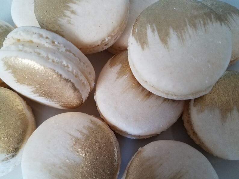 12 Gold brushed French macarons-gold splash, baby shower, wedding favor,baptism,bridal shower, ma... | Etsy (US)