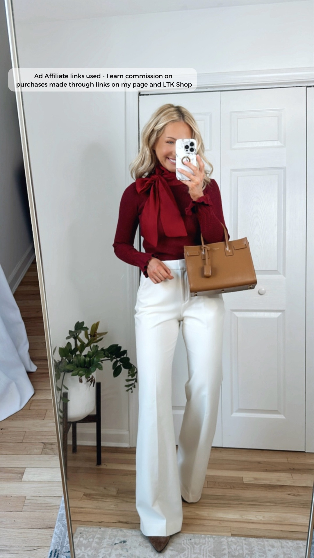 Work outfit
Amazon work top
Burgundy bow neck sweater
Cream flare leg pants
Wear to work 

#LTKWorkwear