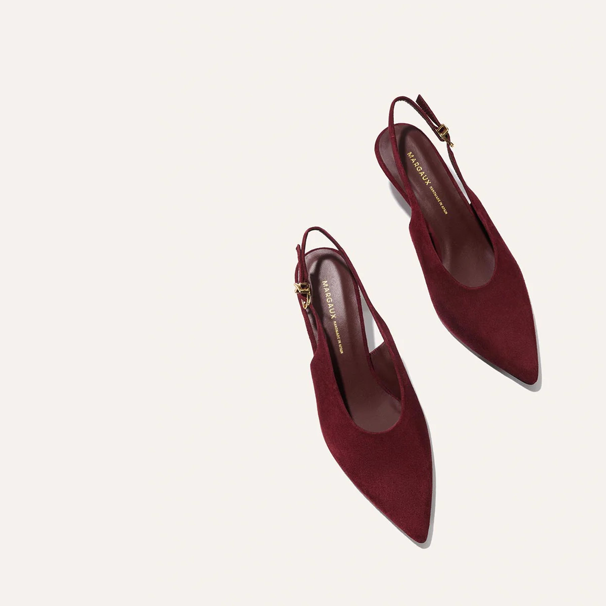Pointed Toe Kitten Heel Slingback in Burgundy Suede | Margaux