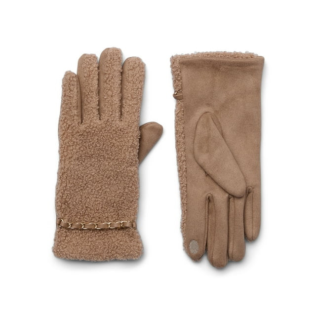 Time and Tru Women's Lightweight Faux Shearling Winter Gloves, S/M, Tan | Walmart (US)