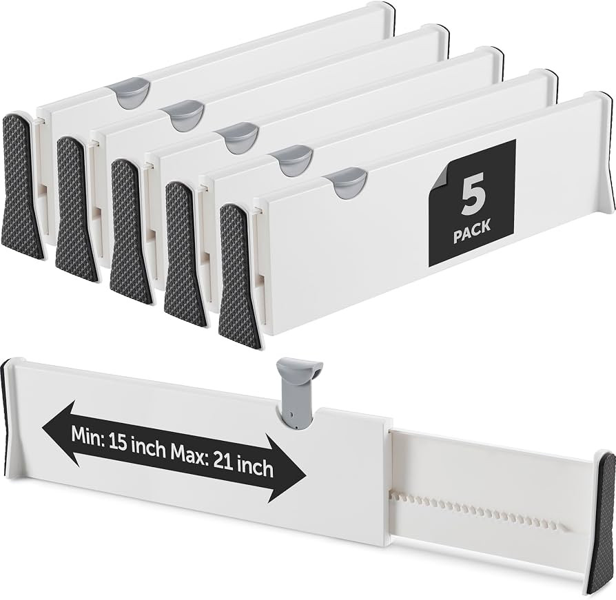 Adjustable Tall Drawer Dividers, [5 Pack] Adjusting Length from 15 Inch - 21 Inch, Drawer Organiz... | Amazon (US)