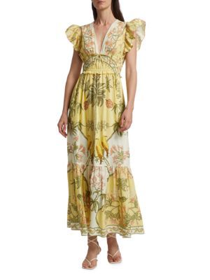 Isadora V Neck Ruffle Maxi Dress | Saks Fifth Avenue OFF 5TH