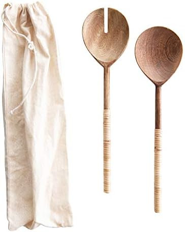 Creative Co-Op Wood Salad Bamboo Handles (Set of 2) Servers, Natural | Amazon (US)
