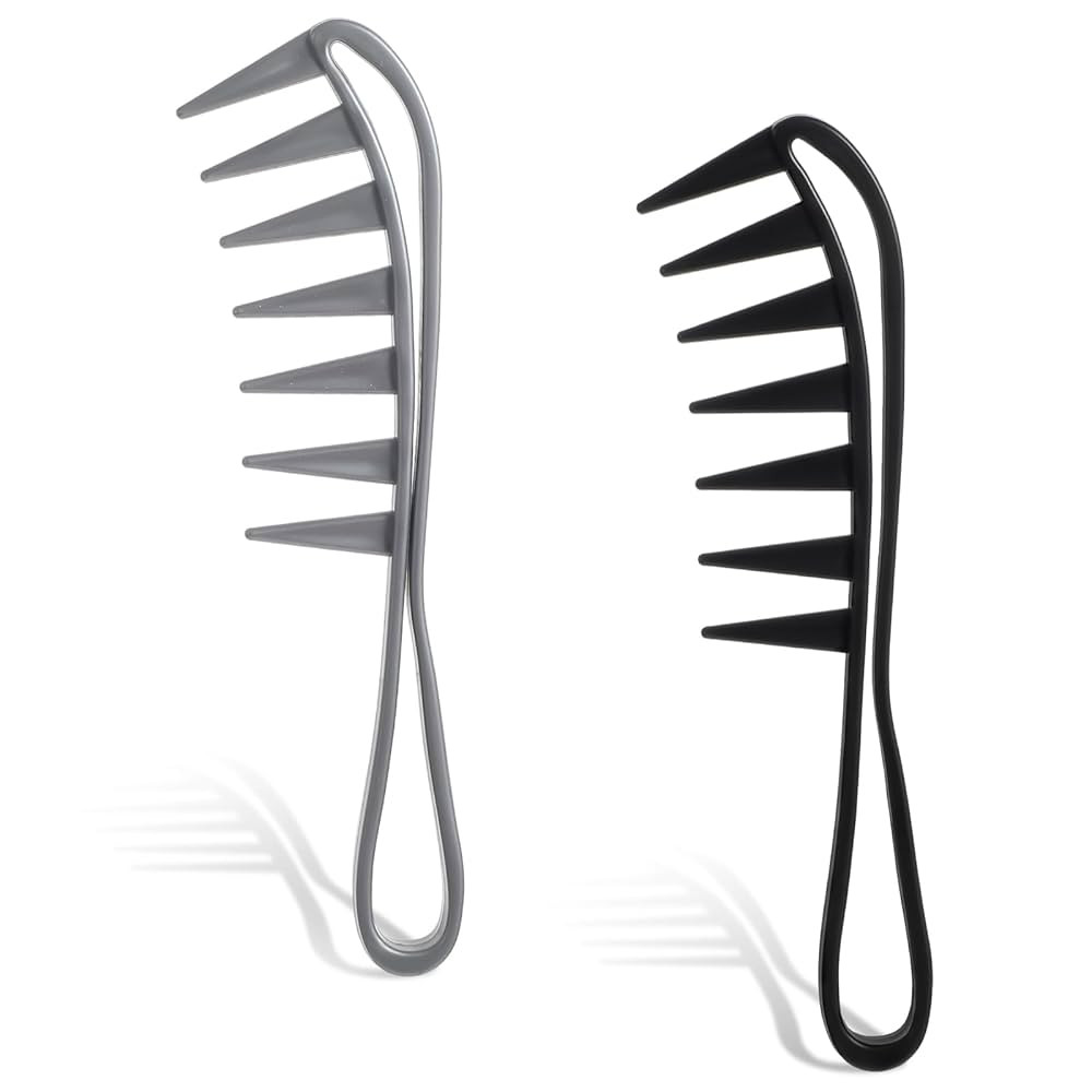 2 Pcs Wide Tooth Comb, Plastic Shark Teeth Curl Combs Hairstyle Tool for Curly Thick Wet Wavy Lon... | Amazon (US)
