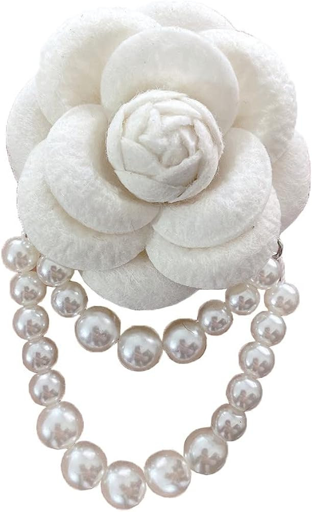 Fabric Camellia Flower Brooch Pins Pearl Tassel Corsage Jewelry Brooches for Women Shirt Collar C... | Amazon (US)