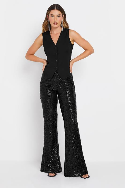 LTS Tall Black Sequin Kick Flare Trousers | Long Tall Sally