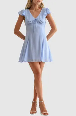 All in Favor Flutter Sleeve Fit and Flare Minidress in Light Blue at Nordstrom, Size X-Large | Nordstrom