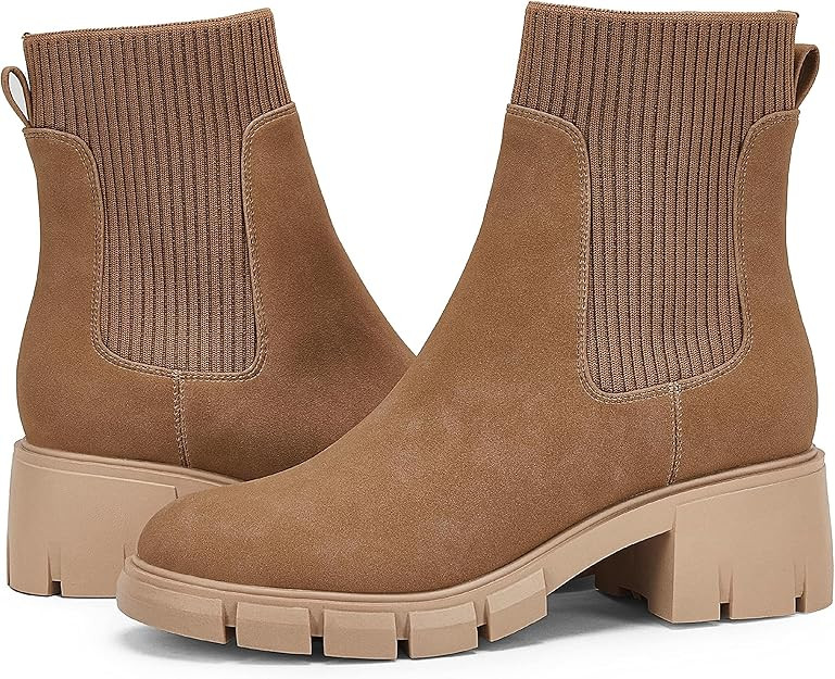 Ruanyu Womens Platform Ankle Boots Elastic Chunky Block Heel Chelsea Booties Lug Sole Non-Slip Co... | Amazon (US)