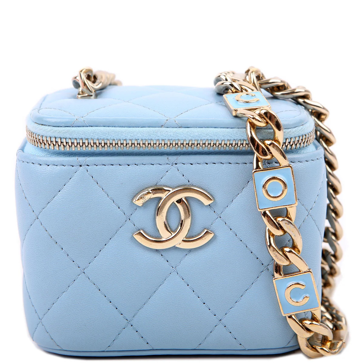 Coco Chain Mini Vanity Lambskin 23M Blue | Keeks Designer Handbags