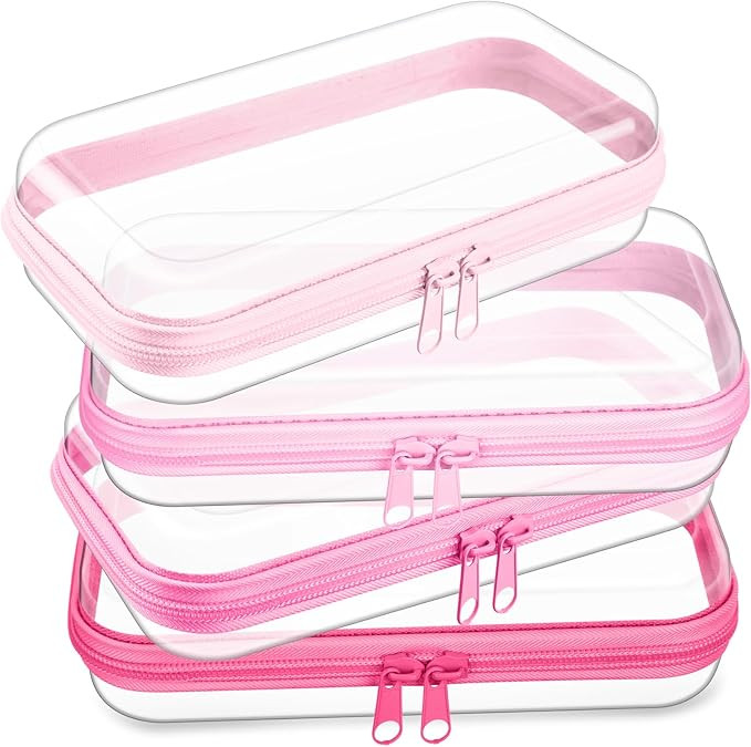 Hoolerry 4 Pcs Hard Clear Zipper Case Makeup Bags Plastic Pencil Pouch Transparent Storage Box Co... | Amazon (US)