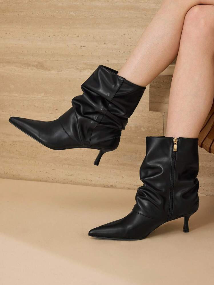 MOTF POINTED TOE SIDE ZIPPER MID-CALF BOOTS | SHEIN