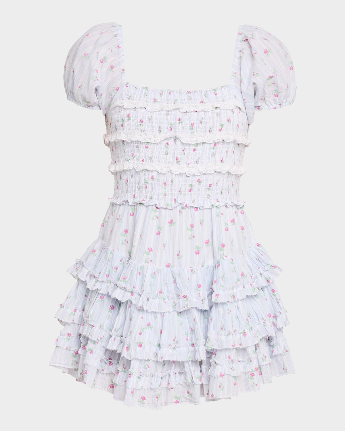 Fellows Cotton Floral Ruffle Mini Dress | Neiman Marcus