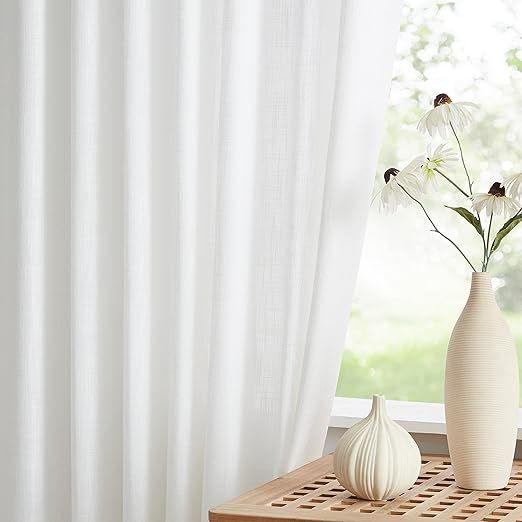 Vision Home White Pinch Pleated Semi Sheer Curtains Textured Light Filtering Window Curtains 95 i... | Amazon (US)