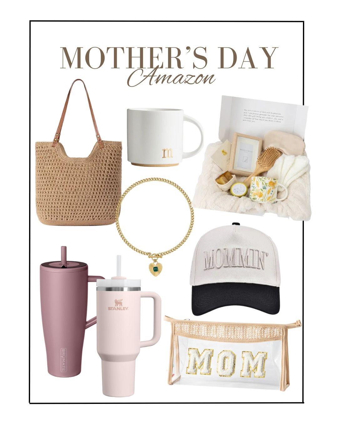 Mother’s Day 
Mother’s Day gift guide 
Trucker hat
Summer bag
Water bottle
Gift basket ideas 

#LTKSeasonal #LTKGiftGuide