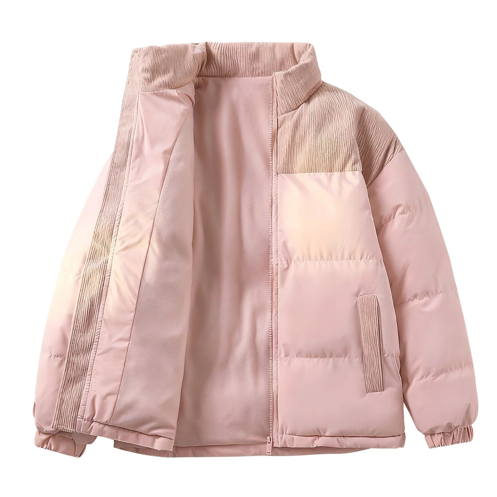 SAFUNY Women’s color block stand collar cropped puffer jacket with quilted design warm stylish ... | Walmart (US)