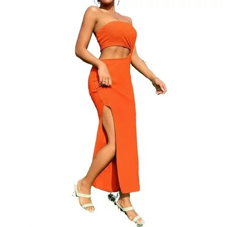 Sexy Plain Strapless Fitted Orange (Women s Dresses) | Walmart (US)