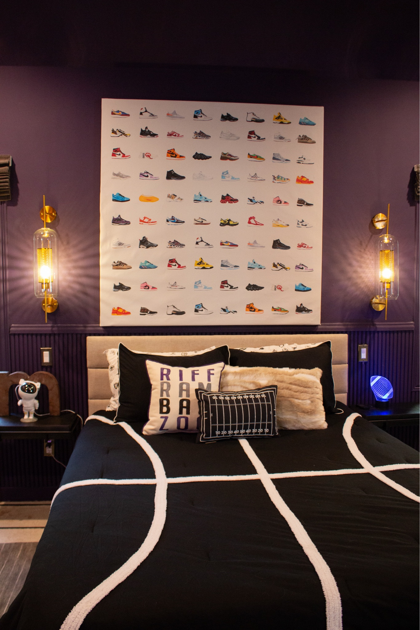 This room blends comfort with edge. Deep color, graphic bedding, and collected details create a space that feels curated but livable.

#LTKSeasonal #LTKHome #LTKKids