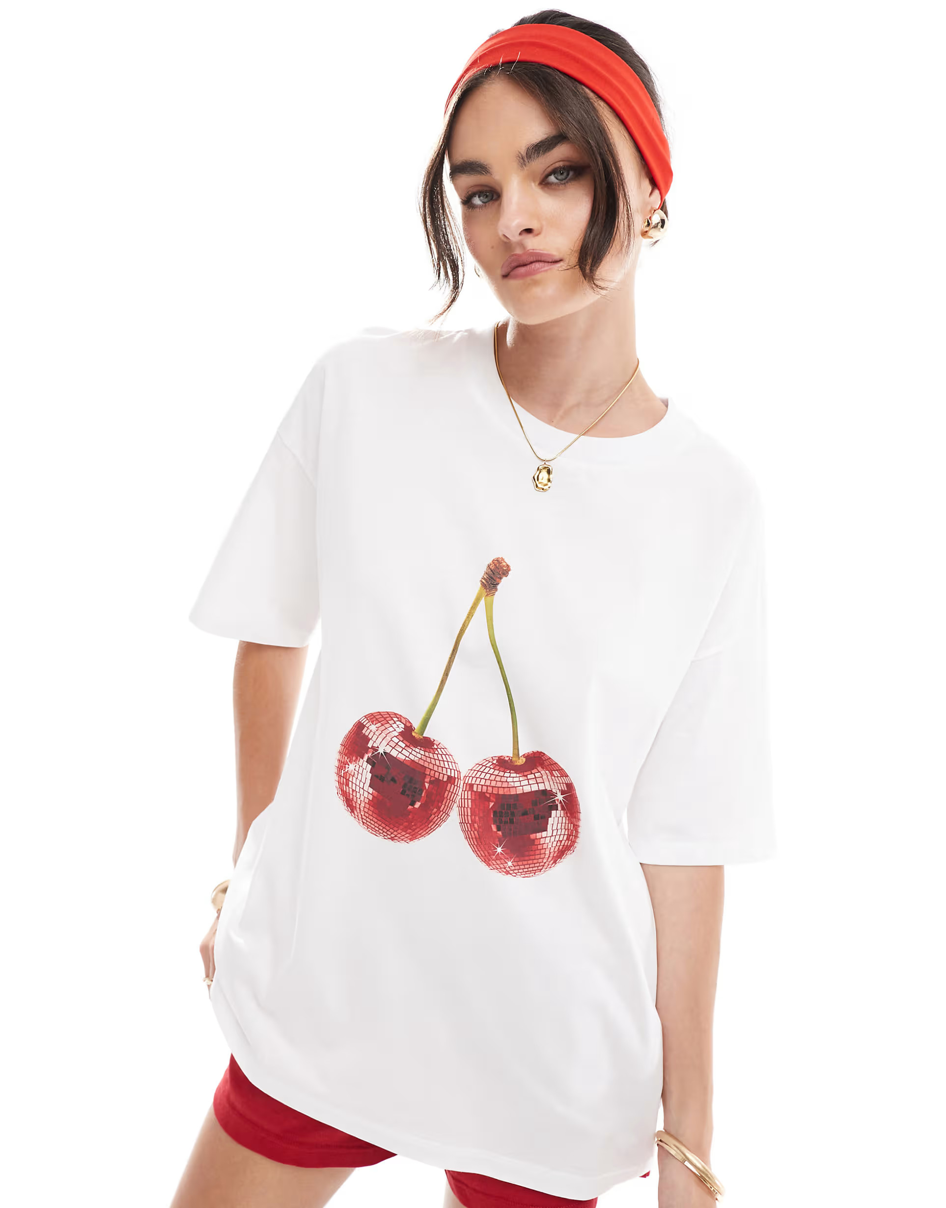 ASOS DESIGN oversized t-shirt with disco cherry graphic in ivory | ASOS (Global)