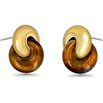 Small Twist Interlock Chunky 18K gold plated Gemstone Natural Stone (Brown, Green, Pink, White) S... | Amazon (US)