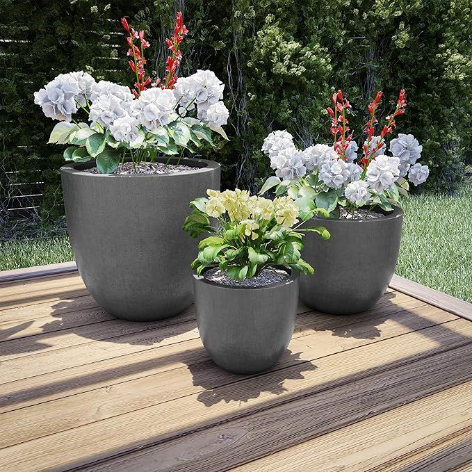 Pure Garden 50-LG1188 Fiber Clay Planters – Modern Tapered Gray Replanting Pots with Drainage H... | Amazon (US)