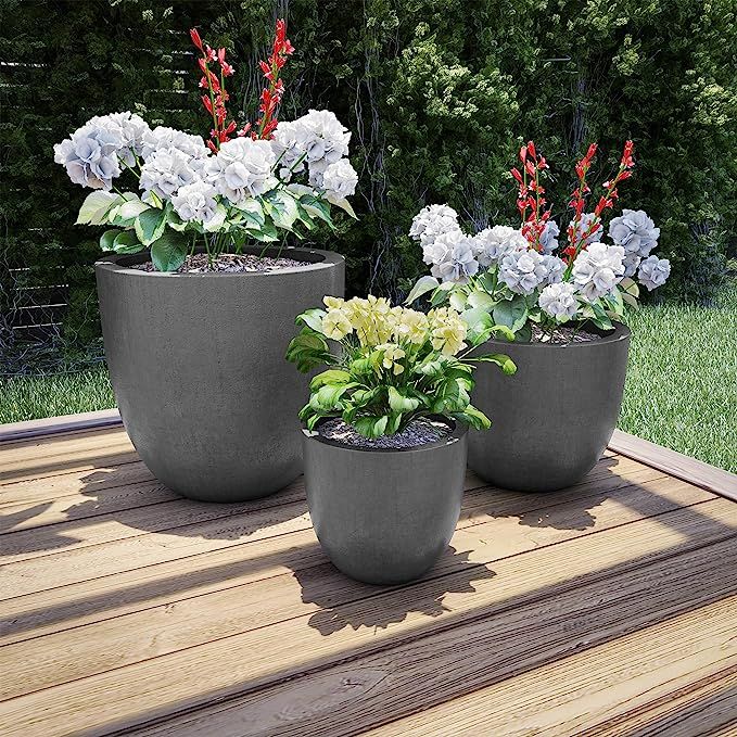 Pure Garden 50-LG1188 Fiber Clay Planters – Modern Tapered Gray Replanting Pots with Drainage H... | Amazon (US)