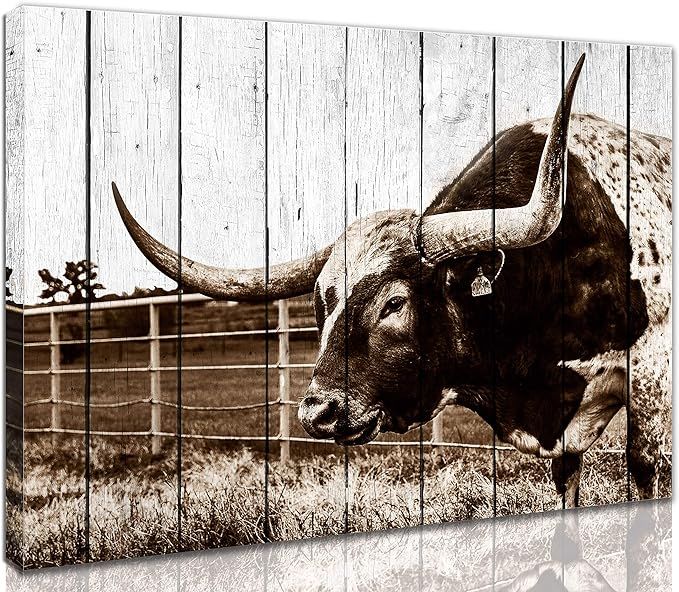 Rustic Wall-Art - Wall Decorations For Bedroom Farmhouse Wall Art - Texas Longhorns Western Decor... | Amazon (US)