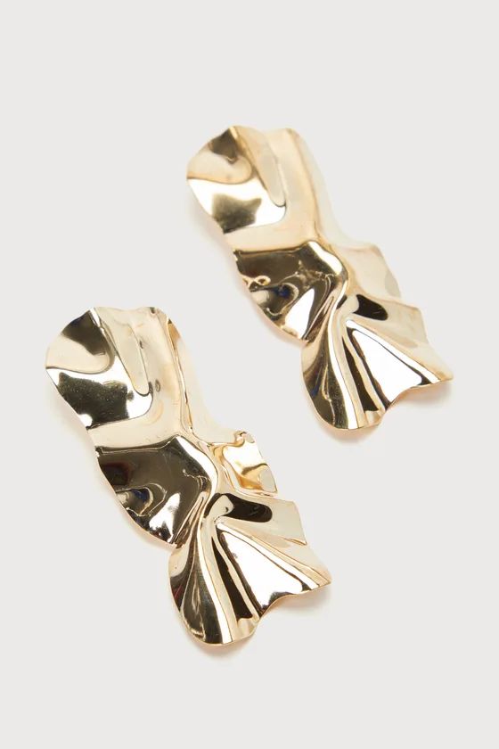 Signature Shine Gold Textured Oversized Statement Earrings | Lulus (US)