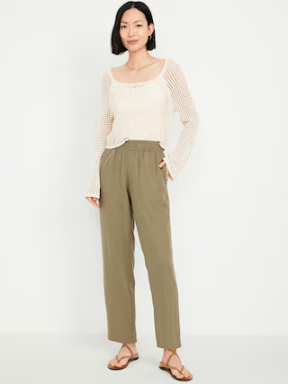 High-Waisted Linen-Blend Straight Ankle Pants | Old Navy (US)
