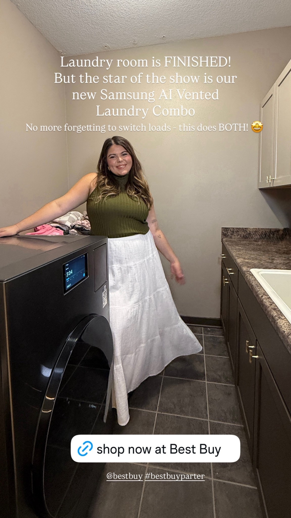 #BestBuyPartner Shop now at Best Buy// Our laundry room Reno is complete! We love our new Samsung AI Vented Washer Dryer Combo— It washes and dries clothes completely in one machine without transferring loads. The key difference vs. other combos is that it is vented, which allows for better drying - like traditional vented dryers.  Re-imagine your laundry room by saving space with only 1 machine. 

Save $790, now $1,999.99. Plus save 50% on select Samsung laundry pedestals with qualifying combo machines. Valid through 12/3/25.

@BestBuy, #washer, #dryer, #combo, #washerdryercombo, #laundry, #Samsung, #laundryroom, #2in1laundrycombo